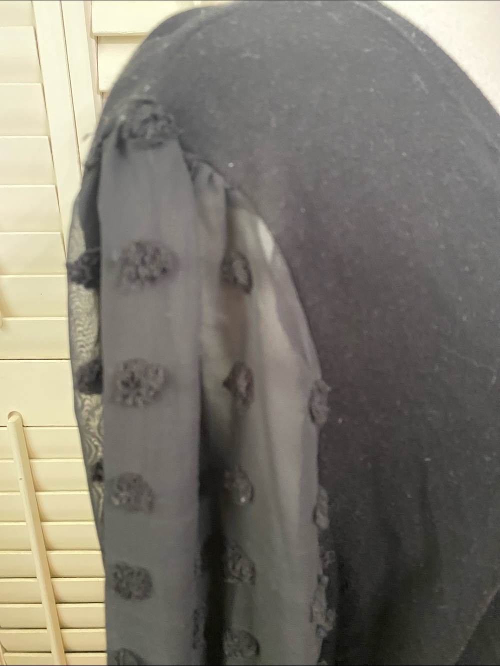 Black V-Neck Sweater Top with Sheer Dot-Trim Sleeves - Picture 5 of 6